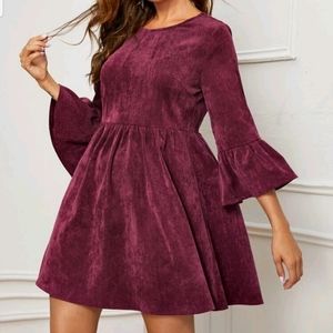 SHEIN Keyhole Back Ruffle Flare Dress